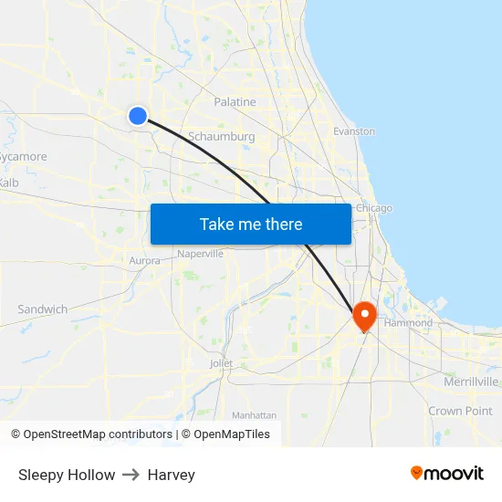 Sleepy Hollow to Harvey map