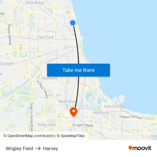 Wrigley Field to Harvey map