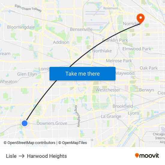 Lisle to Harwood Heights map