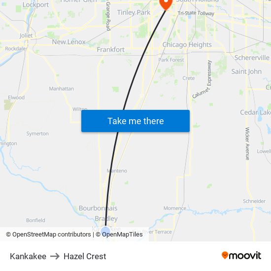 Kankakee to Hazel Crest map