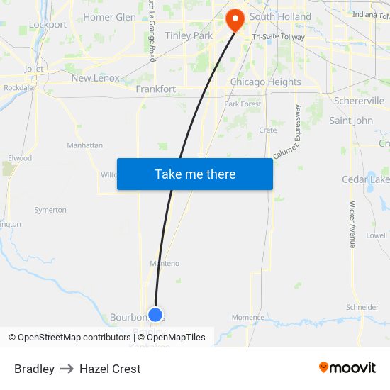 Bradley to Hazel Crest map