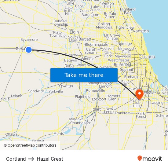 Cortland to Hazel Crest map