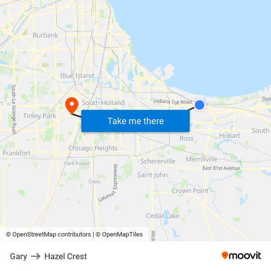 Gary to Hazel Crest map