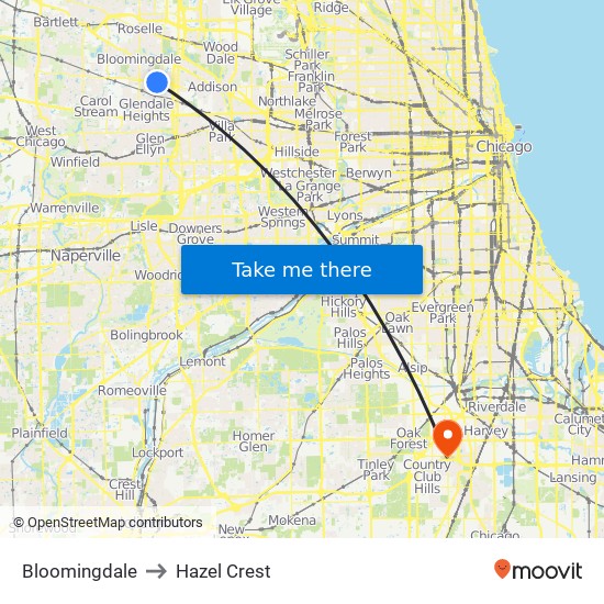 Bloomingdale to Hazel Crest map