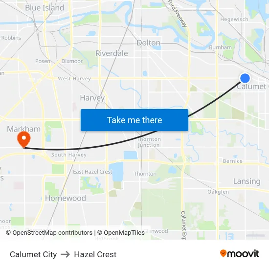 Calumet City to Hazel Crest map
