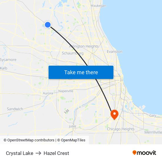 Crystal Lake to Hazel Crest map