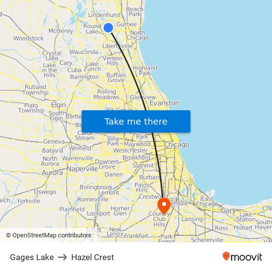 Gages Lake to Hazel Crest map