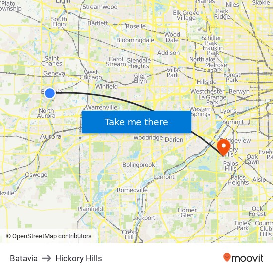 Batavia to Hickory Hills map