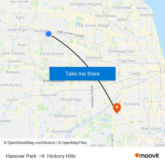 Hanover Park to Hickory Hills map