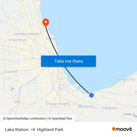Lake Station to Highland Park map