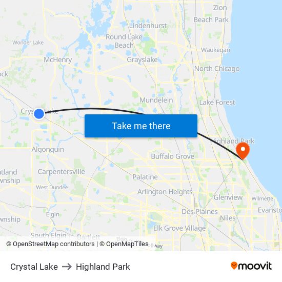 Crystal Lake to Highland Park map