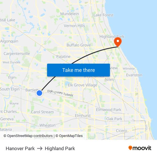 Hanover Park to Highland Park map