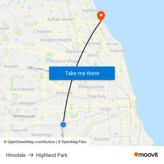 Hinsdale to Highland Park map