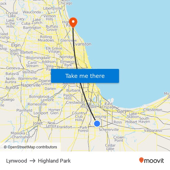Lynwood to Highland Park map