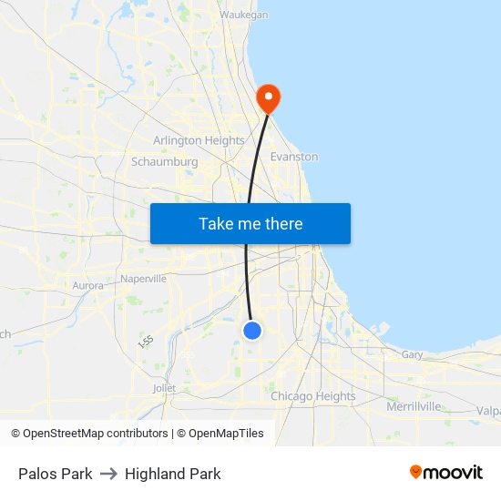 Palos Park to Highland Park map
