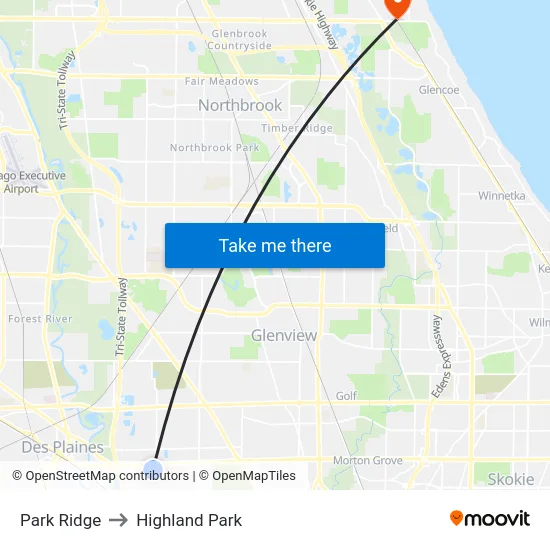 Park Ridge to Highland Park map