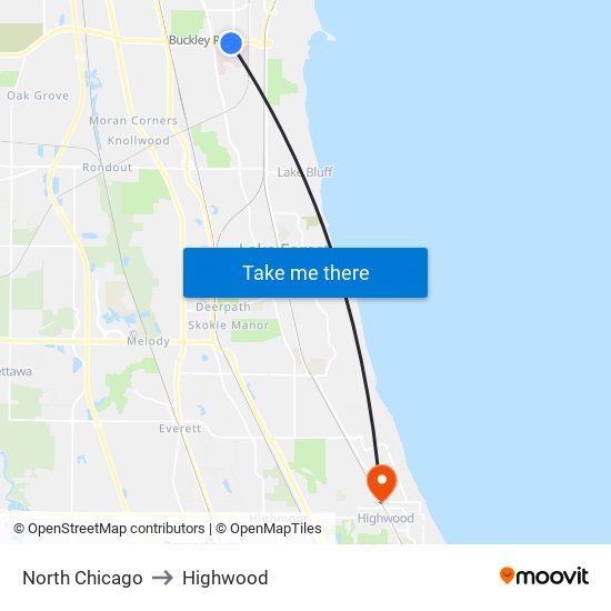 North Chicago to Highwood map