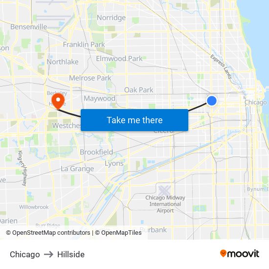 Chicago to Hillside map