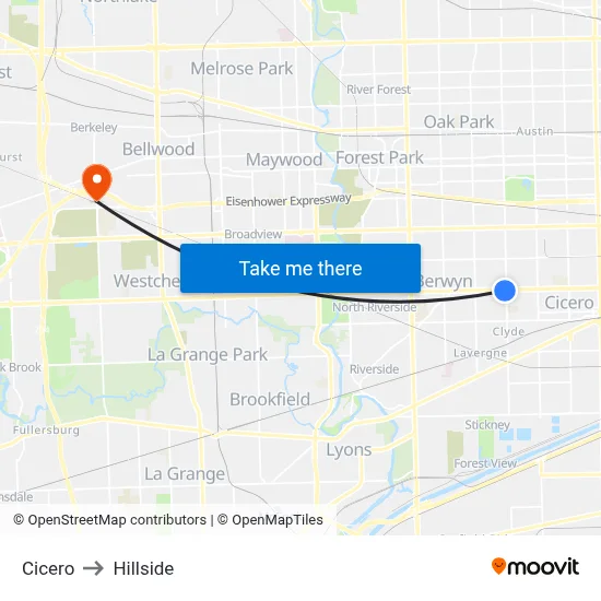 Cicero to Hillside map