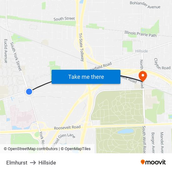 Elmhurst to Hillside map