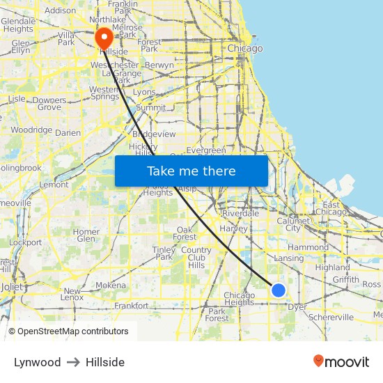 Lynwood to Hillside map