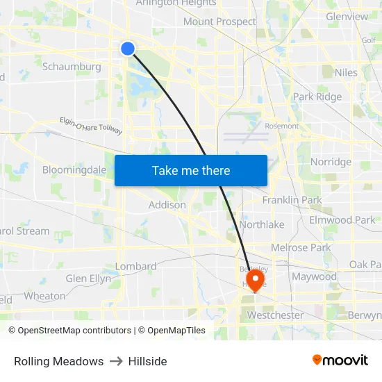 Rolling Meadows to Hillside map