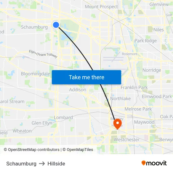 Schaumburg to Hillside map