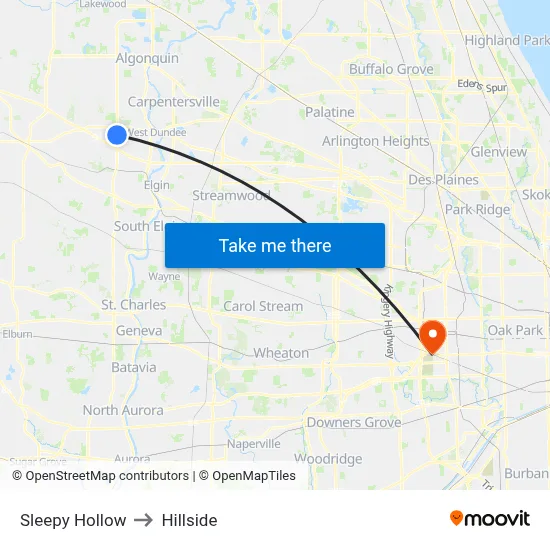 Sleepy Hollow to Hillside map