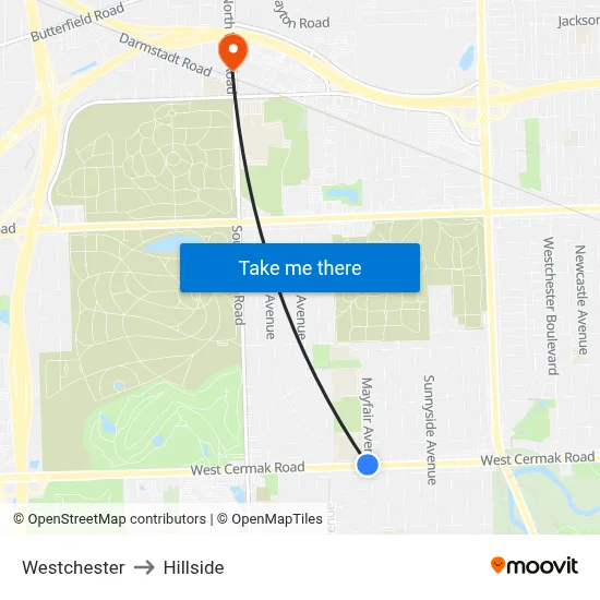 Westchester to Hillside map