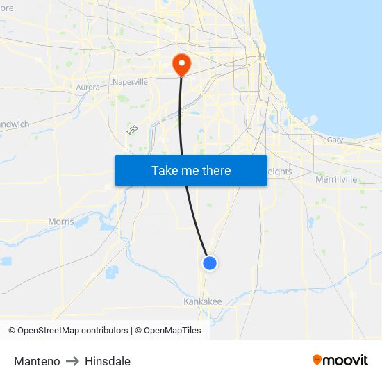Manteno to Hinsdale map