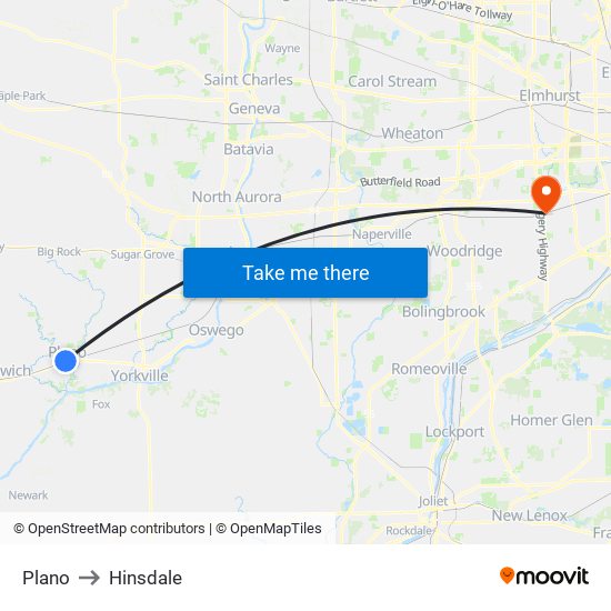 Plano to Hinsdale map