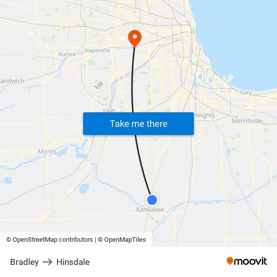 Bradley to Hinsdale map