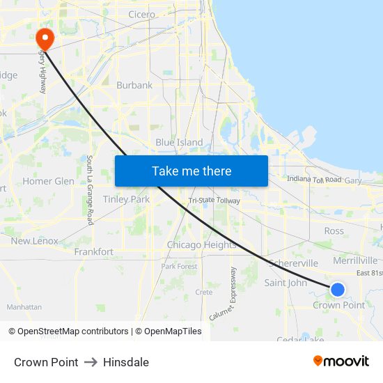 Crown Point to Hinsdale map