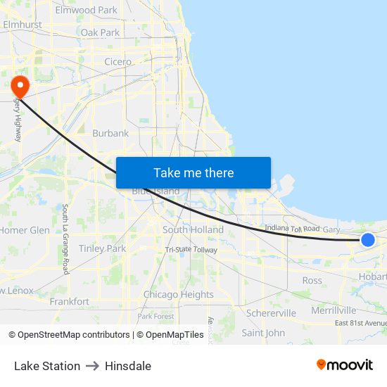 Lake Station to Hinsdale map