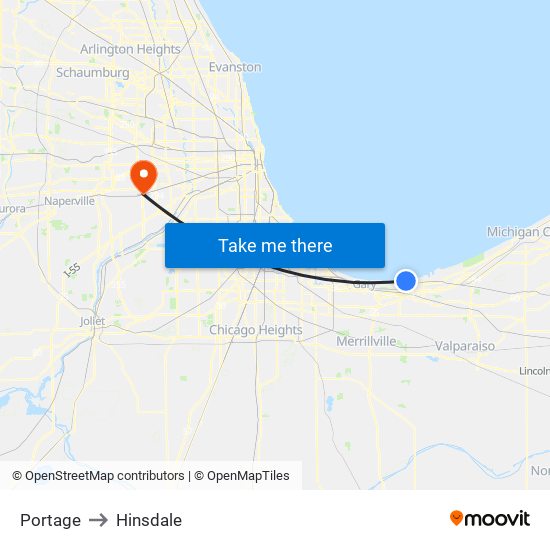 Portage to Hinsdale map