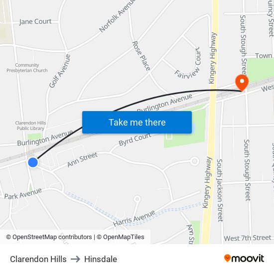 Clarendon Hills to Hinsdale map