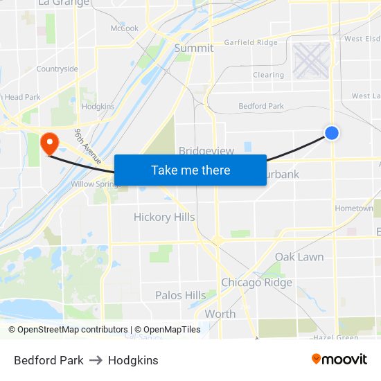 Bedford Park to Hodgkins map