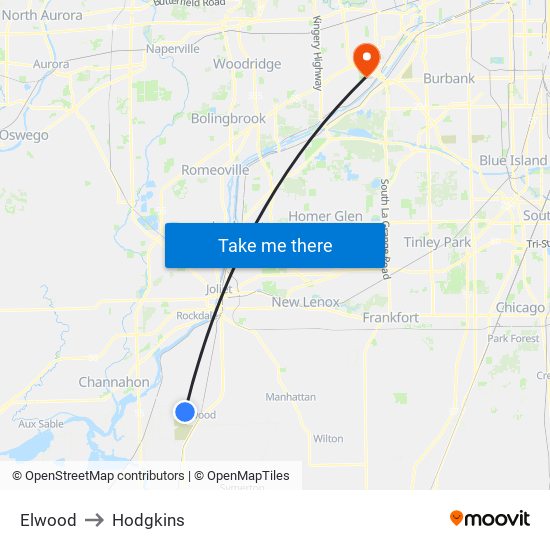 Elwood to Hodgkins map