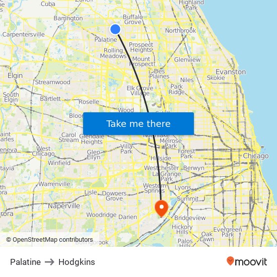 Palatine to Hodgkins map