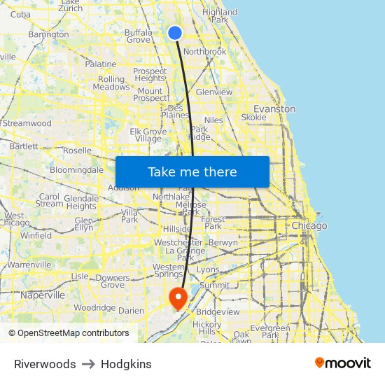 Riverwoods to Hodgkins map