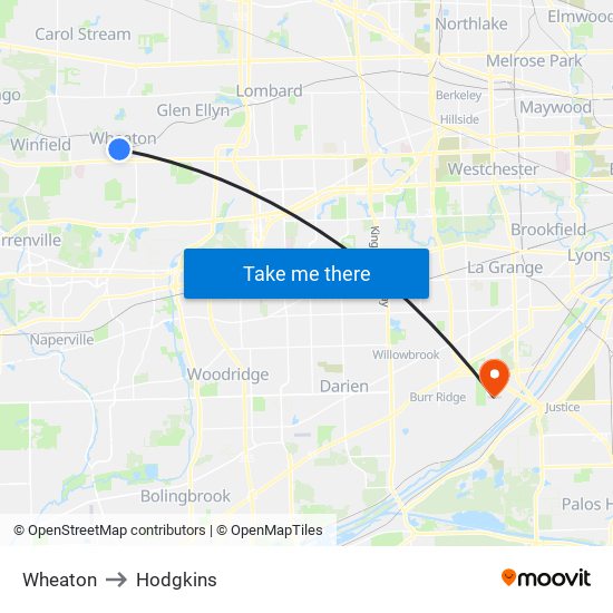 Wheaton to Hodgkins map