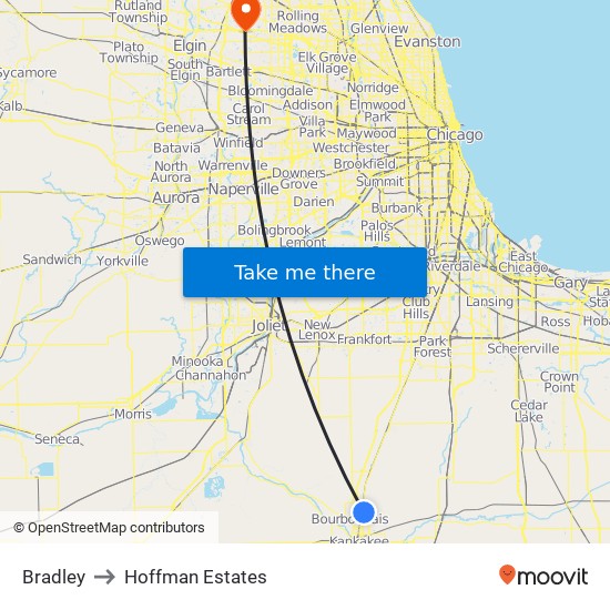 Bradley to Hoffman Estates map
