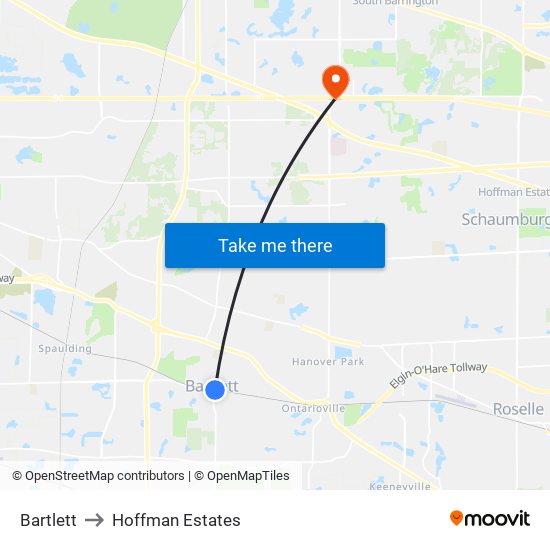 Bartlett to Hoffman Estates map