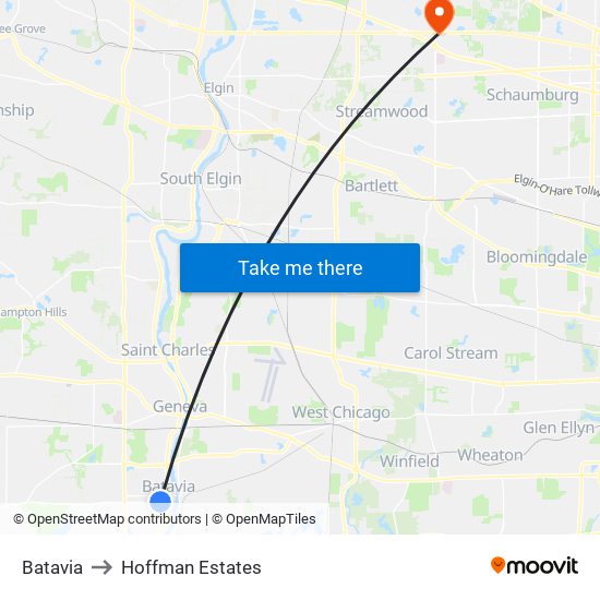 Batavia to Hoffman Estates map