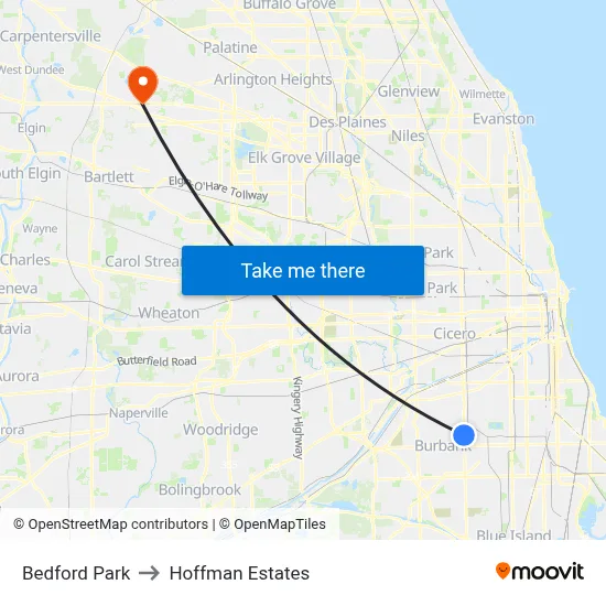 Bedford Park to Hoffman Estates map