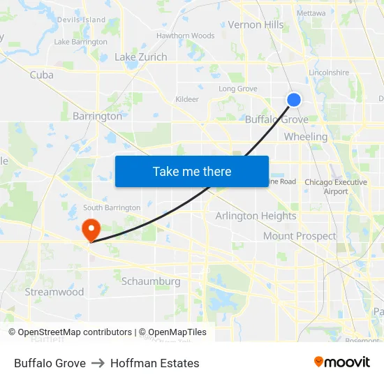 Buffalo Grove to Hoffman Estates map