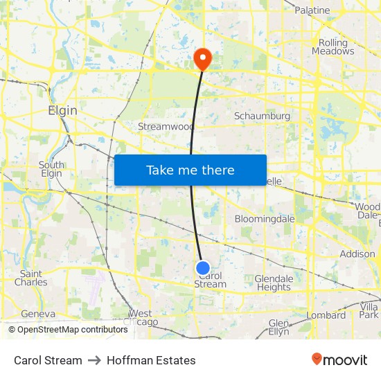 Carol Stream to Hoffman Estates map