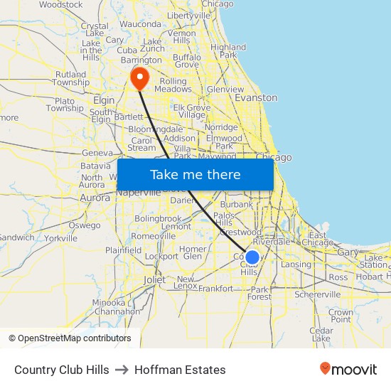 Country Club Hills to Hoffman Estates map