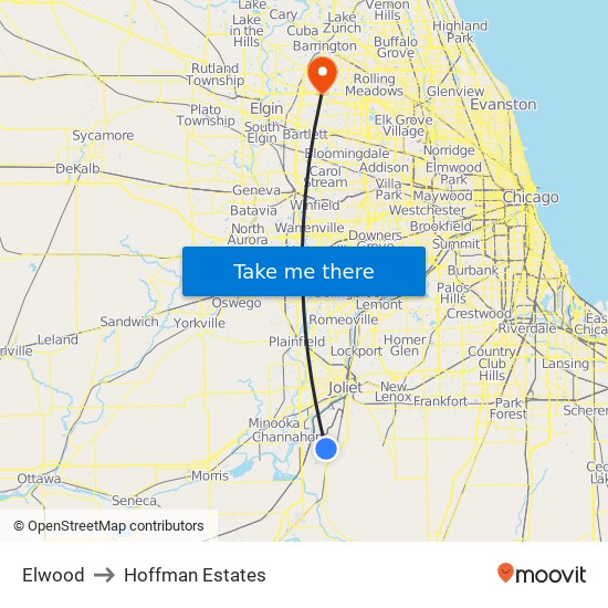 Elwood to Hoffman Estates map