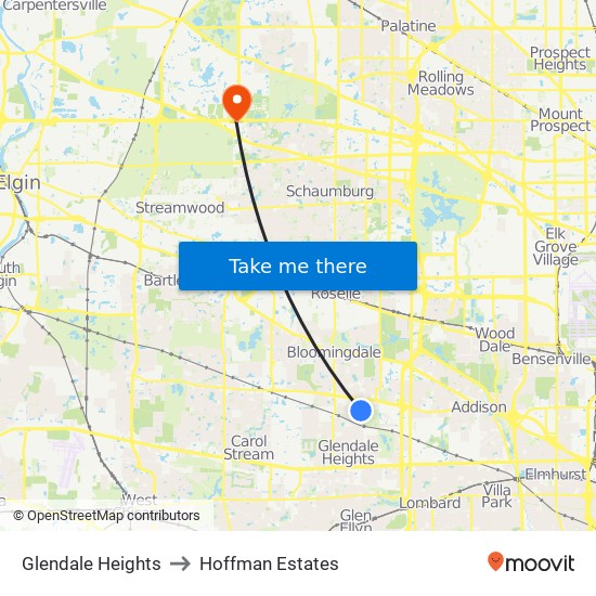 Glendale Heights to Hoffman Estates map